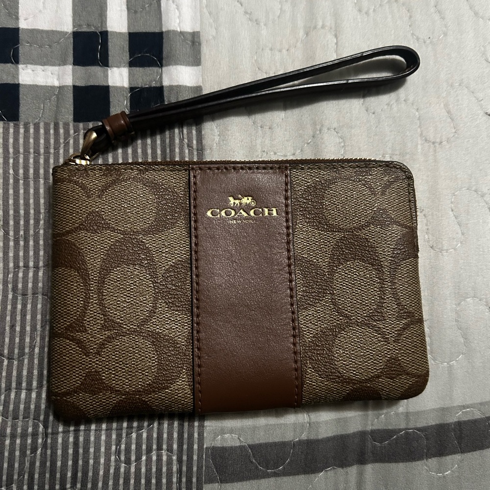 Coach Tan Wristlet with Gold Zipper